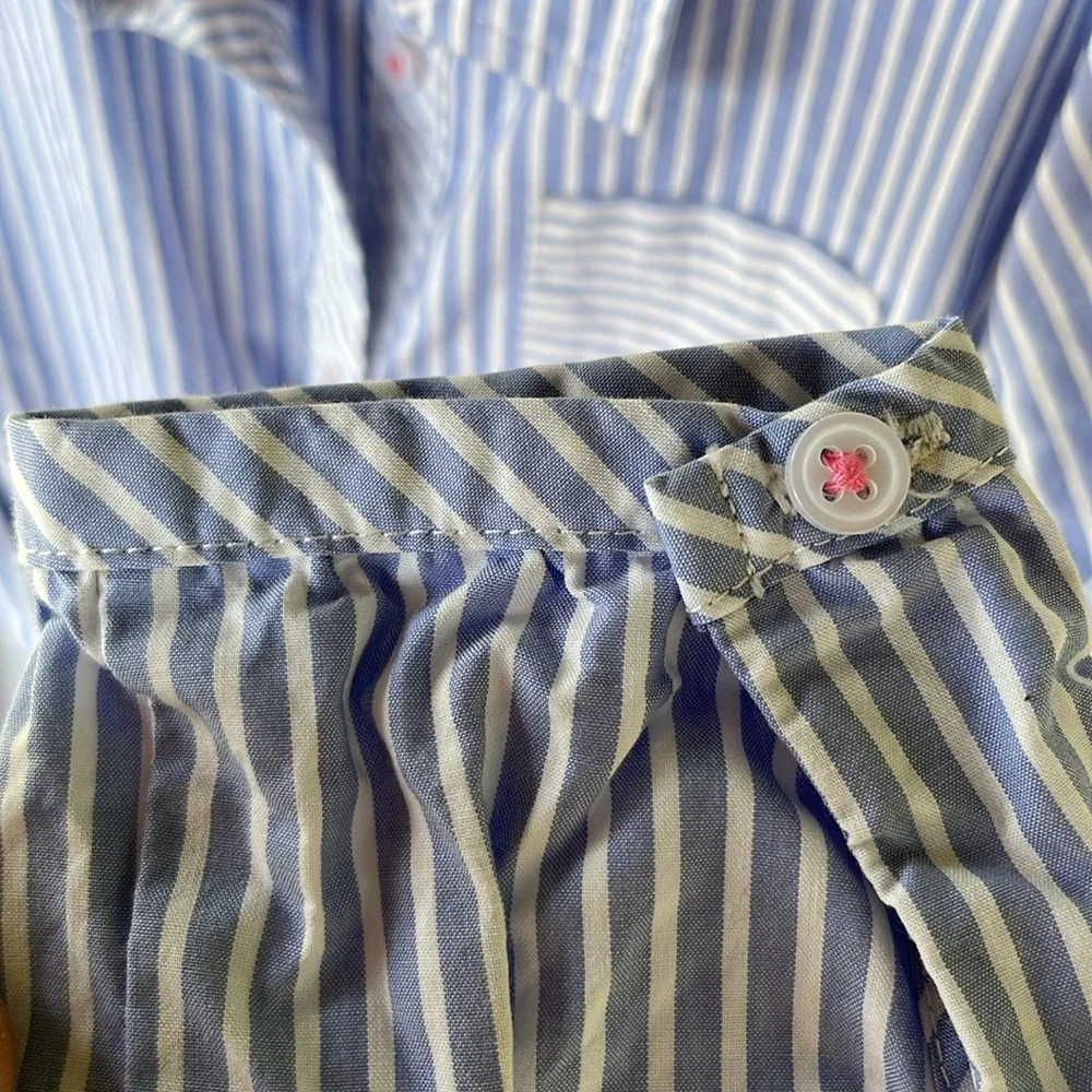 CARTERS GIRLS BLUE WHITE STRIPED LONG SLEEVE DRESS WITH BROWN BELT SIZE 7